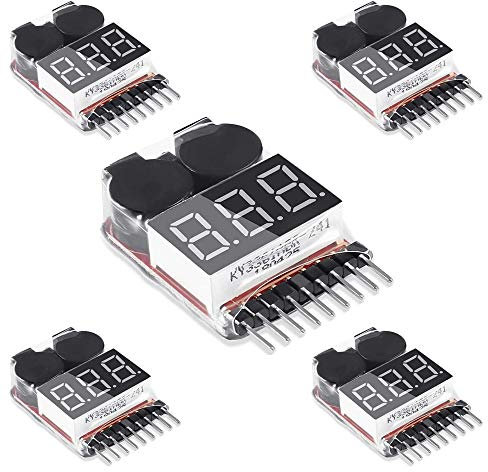 5PCS 2in1 1-8s Lipo Battery Voltage Tester,RC Low Voltage Buzzer Alarm,Battery Monitor Checker Tester for 1-8s Lipo/Li-ion/LiMn/Li-Fe