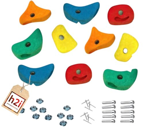 h2i Klettergriffe Kinder & Erwachsene | Klettersteine inkl. Befestigungsmaterial | Bunte Bouldergriffe für Spielturm & Kletterwand | Kletterwand Griffe Indoor & Outdoor | Verschiedene Anzahl & Größen