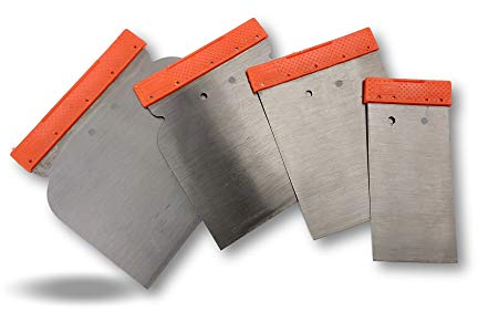 Trousse de couteaux de carrossier | Jeu de 4 spatules japonaises pour mastic enduit | Lames acier poli | Largeurs 50-80-100-120 mm | Carrosserie ébénisterie menuiserie batiment | Kibros W117