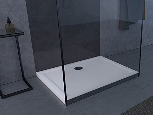 MARWELL Duschtasse Duschwanne rechteckig 100 x 80 x 4 cm - hochwertige Duschtasse aus Sanitär-Acryl, passend für Duschabtrennungen mit einer Grundfläche von 100 x 80 cm, weiß