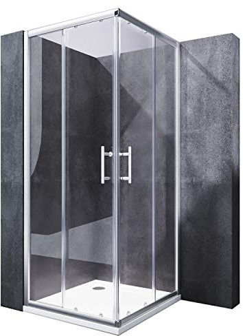 SONNI Eckeinstieg Duschkabine 80x80x185cm mit Duschtasse, Schiebetür, ESG | Komplettset mit Duschtasse. Flexible Installation auf Duschtasse oder Fliesen und leichtgängige Schiebetüren.