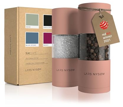 LARS NYSØM Salz und Pfeffer Mühlen Set aus Edelstahl mit einstellbarem Keramik-Mahlwerk 2 Stück I Manuelle Gewürzmühlen mit hochwertigem Design (2 Stk) (Blush Rose)