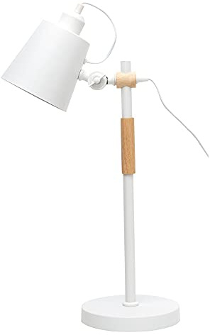 Bel Air Home - OSLO Schreibtischlampe in Weiß aus Metall mit Holzdetails, höhenverstellbar und fokussierbarer Lichtpunkt, perfekt in Schlaf- und Wohnzimmern (GLÜHBIRNE NICHT INBEGRIFFEN) (weiß)