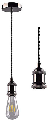 Cozzy Black Nickel Pendant Light, Pendant Ceiling Rose, E27 Pendant Fitting, Ceiling Rose, Twisted Braided Flex, E27 Lamp Holder Suspended Pendant Light Kit - Black Nickel