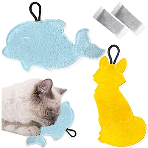 EONAZE Premium Katzenminze Spielzeug Katzenspielzeug Set Katzenkissen Katzenminze Schmusekissen Duftkissen Katzen Kissen für Katzen mit getrockneter Katzenminze, Catnip Spielzeug Katze (Wal und Fuchs)