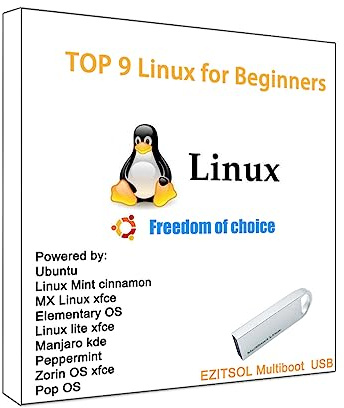 Bootfähiger USB mit 9-in-1 Linux inkl. Linux Mint,Ubuntu,Mx Linux,Pop OS,Zorin OS Lite,Elementary OS, Linux Lite, Manjaro, Peppermint,Probieren oder Installieren,32GB Multiboot USB