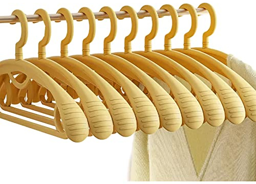 Set mit 10 extra dicken Kunststoff-Kleiderbügeln mit breiten Schultern für Erwachsene, 360-Grad-Drehung, rutschfest, ideal für den täglichen Gebrauch, gelb