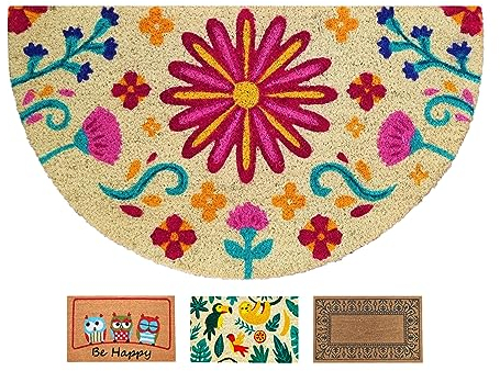 Fußmatte kokos halbrund, fussmatte für Außen und Innen, Schmutzfangmatte für Ihre Haustür, waschbar, mit rutschfestem PVC, Fußmatten lustig, fussmatten aussen, fußabtreter 40x70 (Blumig)