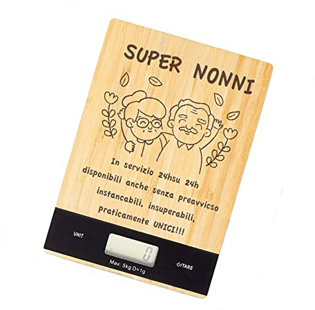 Bilancia Da Cucina Personalizzata Idea Regalo Festa dei Nonni per pesare gli ingredienti fino a 5kg Cucina Cibo Mamma Nonna Nonno Natale Compleanno Pranzo Cena Dieta precisa elettronica Display LCD 5