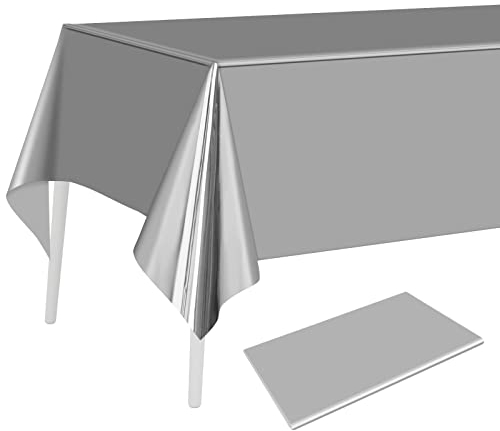 PLULON Mantel lámina Plateada Cubierta Mesa plástico 137 x 274 cm Cubierta Mesa Rectangular Plata metálica Bodas Cumpleaños Fiesta Navidad Decoraciones hogar Suministros Fiestas Baby Shower