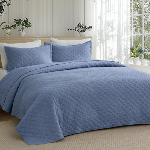 Bedsure Quilts Queen Size - Lightweight Bedspreads Queen Size with Basket Weave Pattern, Soft Quilt Bedding Set, Mineral Blue Comforter Set Coverlet for All Seasons with 2 Pillow Shams (90 x 96)