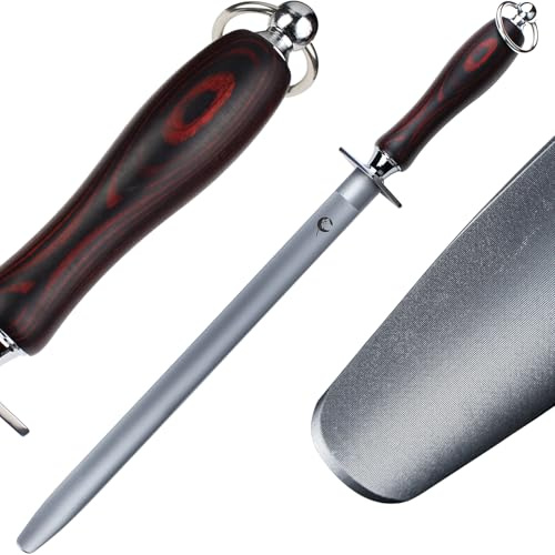HIDAMOS High Hardness Honing Steel 12 Inches Flat Knife Sharpener Steel Sharpening Rod for Kitchen Knives Carbon Steel Honing Rod