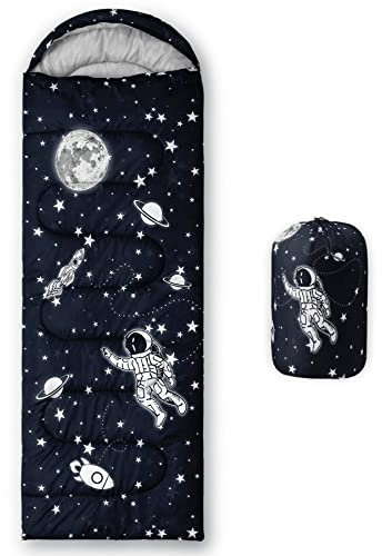 Datura home Kinder-Schlafsack für Jungen und Mädchen, Raketen-Astronauten-Monddruck, leicht, warm, tragbar, für drinnen und draußen, wasserdicht, kältebeständig, für Camping, Wandern (Rakete)