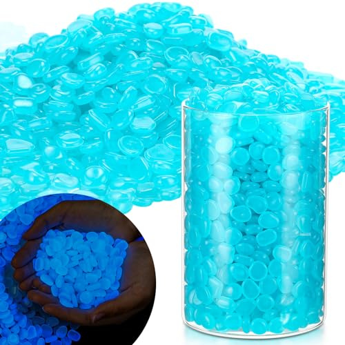 Sasylvia 1925 Pcs Glow in The Dark Rocks Stones Glowing Pebbles Aquarium Decor Luminous Fish Tank Rocks Halloween Garden Decorative Stones for Outdoor Yard Lawn Walkway Pathway Decor(Blue)