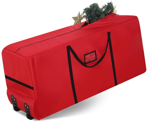 Wesnoy 7.5 Ft Heavy Duty Christmas Tree Storage Bag 900d Oxford Fabric with Wheels and Reinforced Handles, Durable Xmas Storage Box for Disassembled Holiday Tree (7.5 ft,Red)