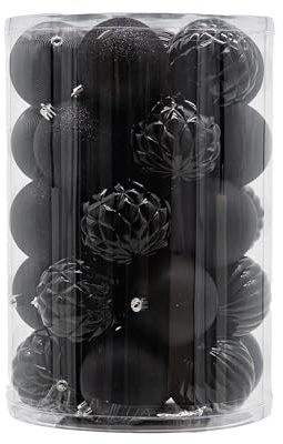 Kunststoff Weihnachtskugel schwarz 1 Set - 34 Stück Ø 8cm Deko Kugel Christbaumschmuck Mix Glitzer Matt Gemustert Glänzend