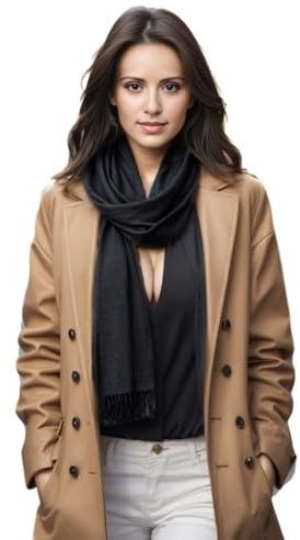 LA FERANI Damen Kaschmir Schal dünn Herbbst Winter 200x70 Schwarz Kaschmirschal Cashmere stilvoll elegant extra geschmeidig Uni Farbe Damenschal Geschenk für Sie (Schwarz)