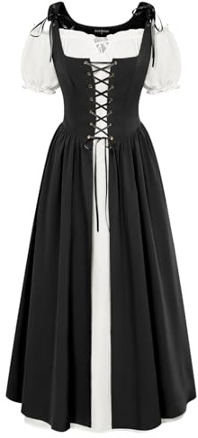 SCARLET DARKNESS Women 2Pcs Renaissance Maxi Dresses Off Shoulder Short Sleeve Lace-up Irish Costume with Over Dress