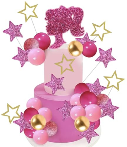 36PCS RosaTortendeko Mädchen,Princess Geburtstag Deko Ornamente, Happy Birthday Tortendeko Geburtstag,Cake Topper Geburtstag Küchendeko