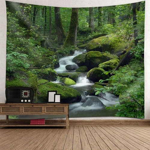 Mesnt Wandteppich Natur, Grüne Naturlandschaft Tapisserie Wandbehang für Wohnzimmer Schlafzimmer Wohnheim Wanddeko, 200x200cm