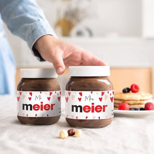 Personalisiertes nutella-Glas mit Geschenkbox - Geburtstag Geschenkidee für den Frühstückstisch, individuelles Nutella-Glas mit Namen und personalisiertem Etikett (2er-Set Liebe)