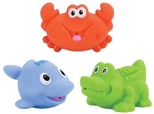 Nûby – djur badspruta set – 3 stycken – krabba, krokodil och fisk – stänker vatten när du trycker – perfekt för badkaret – 6M+