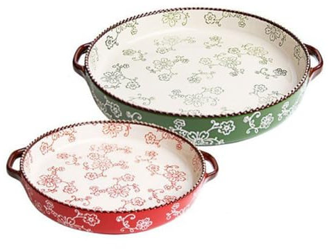 WJUHYGTF Tortiera in Ceramica per Cottura al Forno, Rotonda con Manici Tortiera da Stampo per Crostata Stampo per Quiche Teglia per Torta di Zucca Torta di Mele Pentole per Torta,Ab