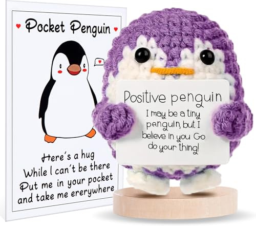 Aruigu Pocket Hug positiver Pinguin, Kreative Strickwolle Kartoffel Puppe, MutmacherGeschenk, Gute Besserung Geschenk, Einschulung Geschenk, Glücksbringer