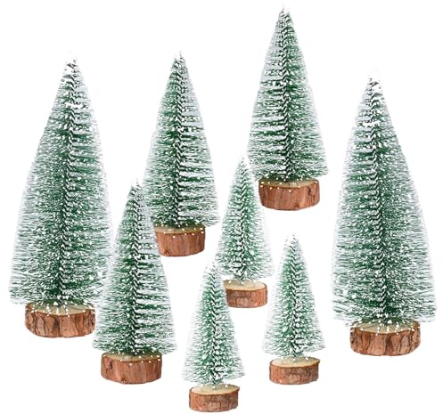 8 Stück Weihnachtsbaum, Künstlich Mini Weihnachtsbaum, Grün Weihnachtsbaum Klein, 3 Größe Tannenbaum Deko, mit Schnee-Effek, für Home Garden Tischdeko DIY Schaufenster (10/15 /20cm)