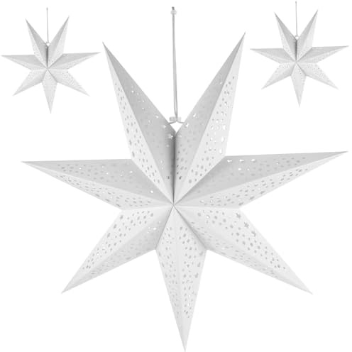 Papierstern-Laterne, 3 Stück, 71 cm, große Stern-Laterne, dekorative Stern-Papierlaterne, weiße hängende Sterne, Lampenschirm für Hochzeit, Geburtstag, Weihnachten, Party-Dekoration, Papierlaterne, hä