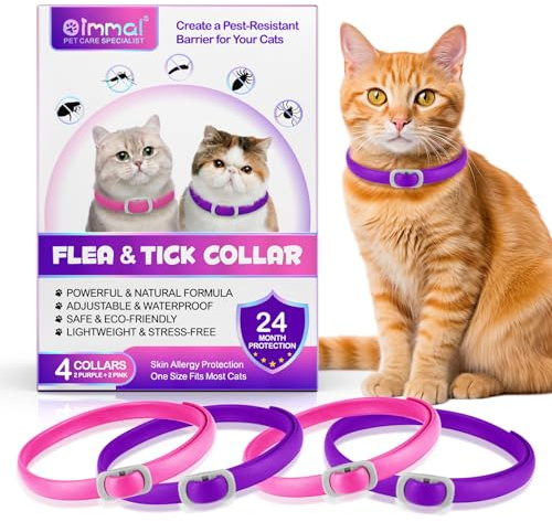 Collare Antiparassitario Per Gatti 4 Pezzi, Impermeabile Collare Antipulci e Zecche per Gatti, Collari antipulci regolabili per gatti da 48 cm, 4 * 6 Mesi di Efficacia Protezione