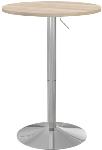 HOMCOM Table de Bar Ronde Hauteur Réglable 69-91 cm Chêne Clair Argenté | Table Haute Cuisine, Mange-Debout, Plateau Pivotante à 360°, Base en Acier
