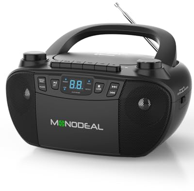 MONODEAL Cassette Tape Player with Bluetooth, Boom Box CD Player AM FM Radio, Multi-Functional CD and Cassette Player Combo,Tape Recording,USB/AUX,AC/DC Power,Headphone Jack for Gift