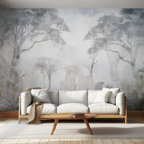 Papier Peint Panoramique Arbre Jungle Forêt, Papier Peint Intissé Tranquille Forêt Tropicale Bois Paysages Naturels, Photo Trompe l'oeil Mural, pour Salon Chambre Décoration Murale 200x140 cm