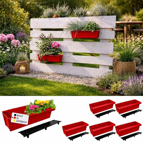 Paletten Blumenkasten Einsatz 37,3 cm 6er Set Rot Europalette Hängesystem | BURI, Bewässerungsmatte, Europalette, Kunststoff, Made in Germany, wetterfest, Balkon, Hochbeet, stabil, langlebig