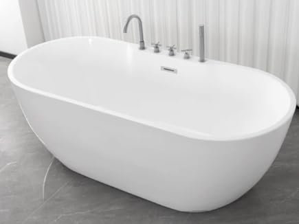 ARUBA Freistehende Badewanne, 170x75x58 cm, Weiß, Acryl mit Chrom-Armatur