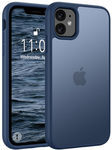 Andwing Matt für iPhone 12 Hülle, Militärstandard FallSchutz Handyhülle für iPhone 12 Pro, Mattierte Durchscheinende Rückseite Schutzhülle, Anti-Fingerabdruck Kratzfest Haltbar-Dunkelblau