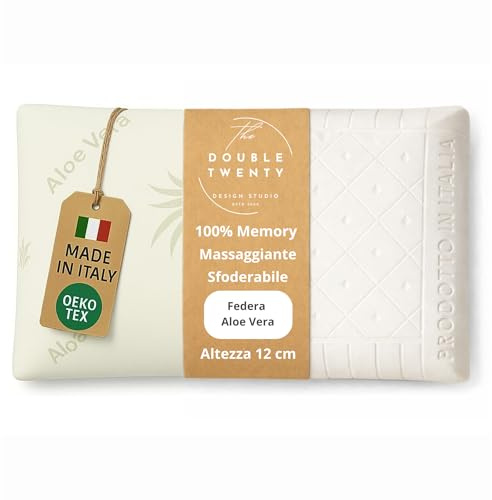 The Double Twenty | 1 Cuscino Memory Foam a Saponetta con Federa in Aloe Vera,Modello Saponetta,Cuscino letto Cervicale e Ortopedico (12cm)