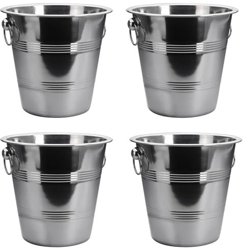 4er Set Edelstahl Eiseimer Ø 22 cm mit Griffen Fassungsvermögen 4 L Eiskübel Sektkühler Weinkühler Wein Sekt Kühler