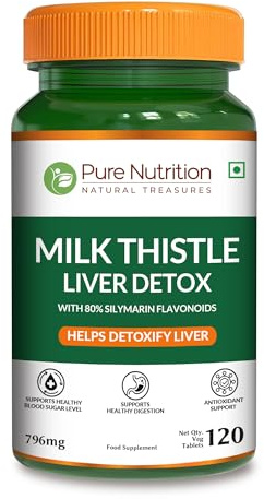 Pure Nutrition Milk Thistle | 120 Tabs | Liver Health Supplement with Natural Silymarin Exract, N-Acetyl L-Cysteine (NAC), Curcumin, Amla & Vitamin C.