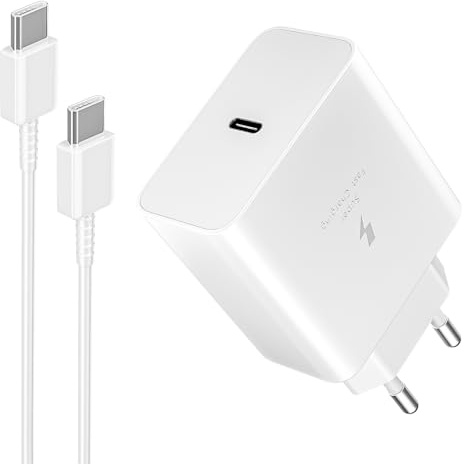 45 W USB C-laddare, Snabbladdning typ C för Samsung Galaxy S26/S25/S24/S23/S22/S21/S20/Ultra/Note 20/S10/S9,A54, A53,Z Fold/Z Flip/Tab, USBC-vägguttag väggadapter med 3 m kabel, vit