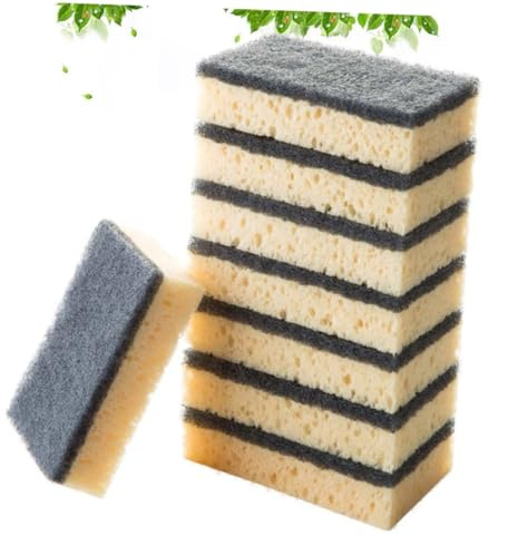 HAMPPLIES Éponge De Nettoyage Double Face La Cuisine, Lot De 8 Pièces, Anti-Rayures, Haute Densité, Noir, Multi-usages pour Vaisselle Et Ustensiles, Nettoyage pour Maison Et Barbecue