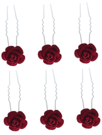 Beaupretty Lot de 6 Épingles à Cheveux Rétro en Tissu Roses Rouges, Forme en U, Design Élégant, pour Soirées Dansantes et Coiffures de Mariée