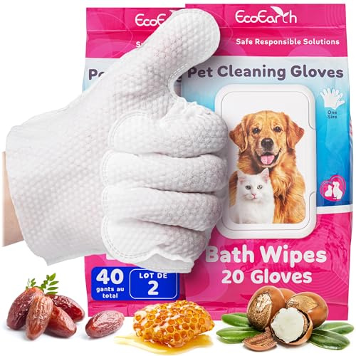 Premium Pet Cleaning Gloves for Dogs & Cats - 1 Bag of 20 Pcs - Disposable Glove Wipes for Bathing, Deodorising & Grooming - Dog Bath Mitts for Paws, Fur, Face & Butt - Hypoallergenic + Lick Safe