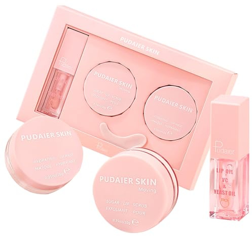 VolksRose Kit de Cuidado Labial - Exfoliante Suave de Azúcar, Mascarilla Nocturna Nutritiva y Aceite Labial - 3 en 1 para Labios Secos, Agrietados y Líneas Finas