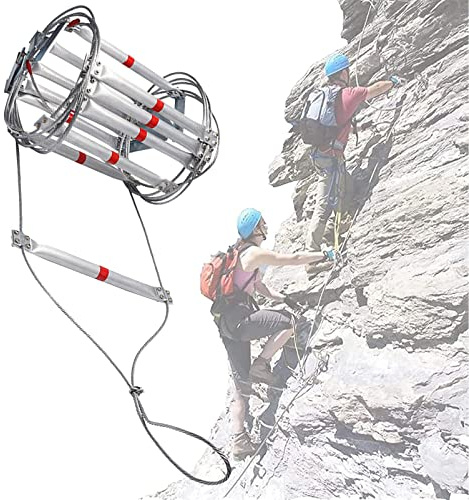 KHLMSRXJ Emergency Fire Escape Ladder with Hooks, Portable Aluminum Alloy Steel Wire Soft Ladders 3-7 High-Altitude Operations Fast to Deploy for Escape Rescue,16FT/5M