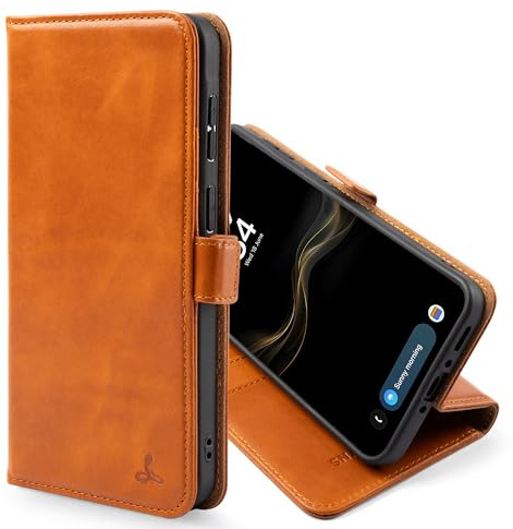 Snakehive Genuine Leather Wallet Case for Samsung Galaxy S26 – Flip Cover with Card Slots & Stand (Tan)