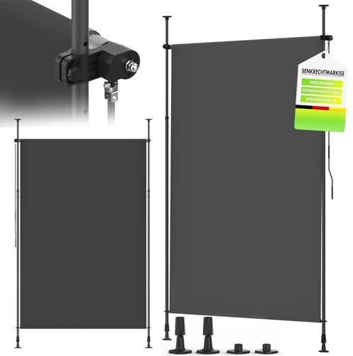 Huracan Store vertical 160 x 250 cm, réglable en hauteur avec manivelle, extensible et opaque, sans perçage, pour jardin et terrasse, brise-vue de balcon, anthracite