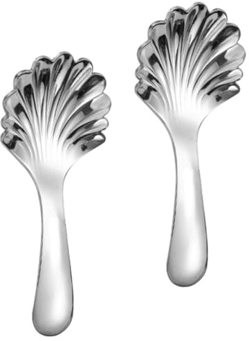 Beavorty Cucharillas de Té de Acero Inoxidable 304 Grueso 2 Piezas Diseño Concha Color Natural Cucharas para Café Postre Helado Uso en Fiestas Bodas y Catering Hogar