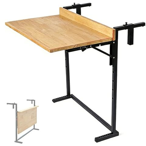 JINGSHIQIAOPL Mesa Plegable con Barandilla Ajustable para Balcón, Mesa Colgante Balcon de Madera Maciza, Estante Colgante para Balcones Pequeños, Patios, Exteriores e Interiores(60cm/24in)